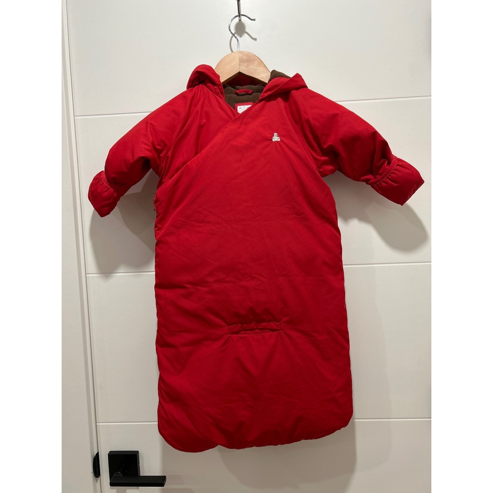 Baby Gap Red Puffer Bunting Bag Fleece Lined Hooded Snowsuit 6-12 Months